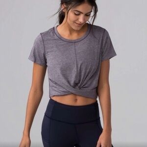 Lululemon blue Wrap Crop front knot t-shirt